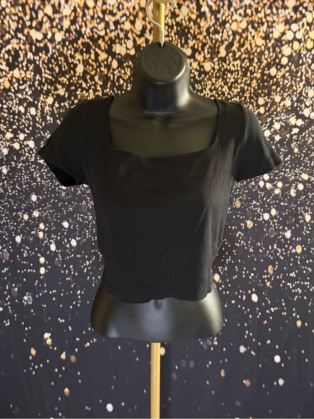 wild fable Black Ribbed Square-Neck Crop Top